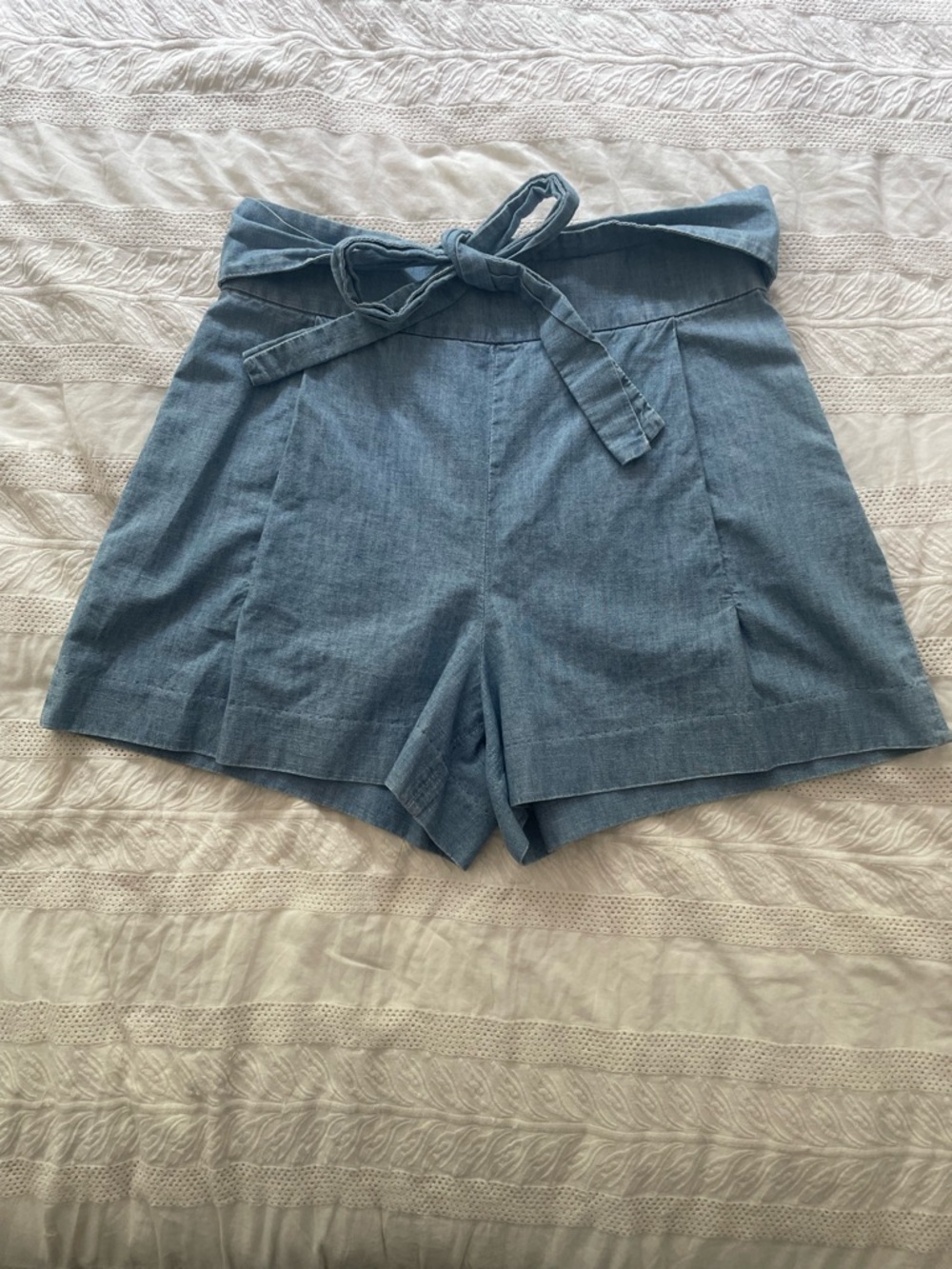 J. Crew Light Blue High-Waist Tie-Belt Shorts
